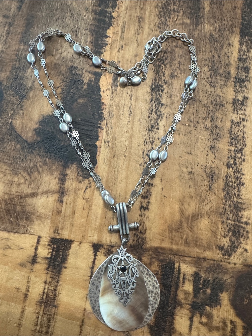 Chico's Silver-Tone Layered Necklace with Shell Pendant